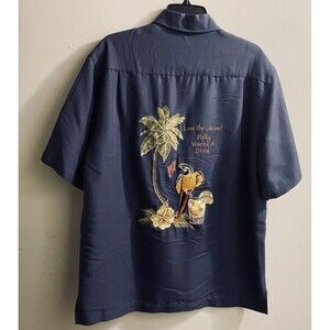 Caribbean Shirt Mens M Lose the Cracker Polly Wants A Drink Embroidered Parrot